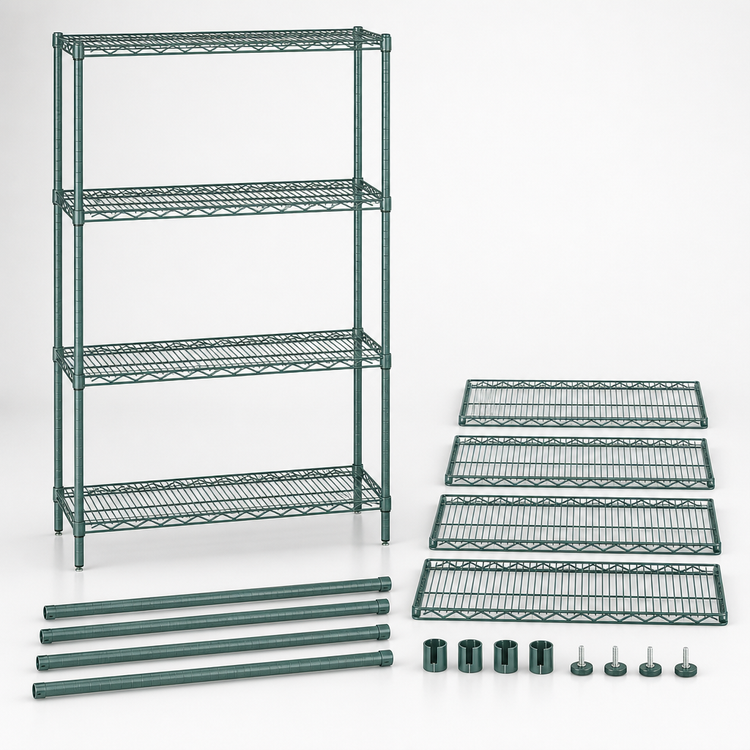 Product image #3 for Quantum WR63-2436P 36"W x 24"D x 63"H Wire Shelving Starter Kit, 4-Shelf, Green Epoxy