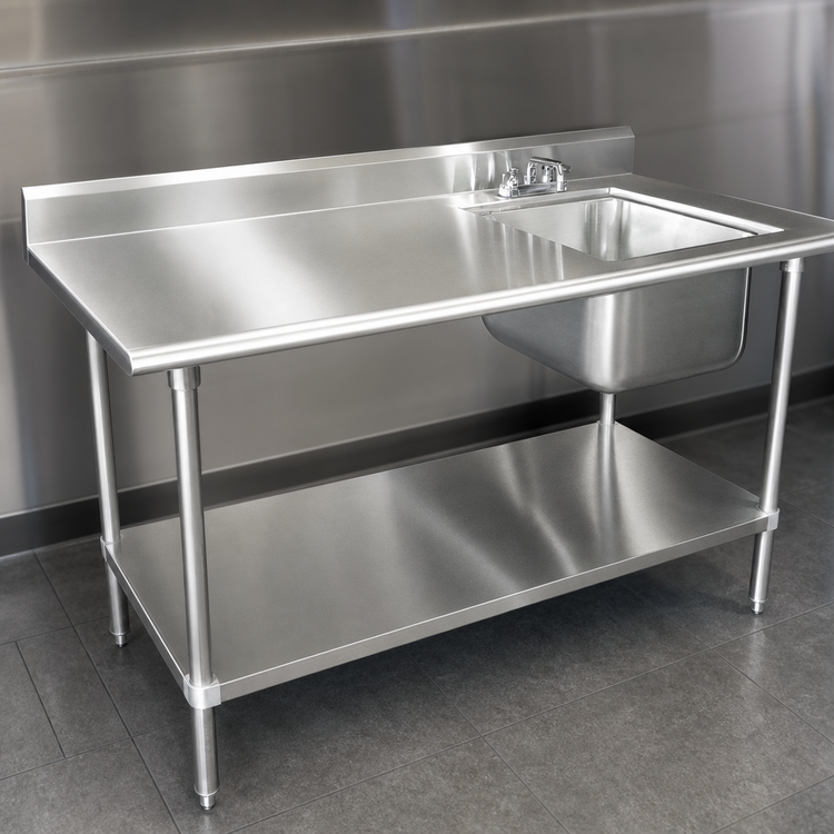 Product image #3 for Advance Tabco Special Value 72-Inch x 30-Inch Work Table With Right-Side Sink, 430 Stainless Steel Top, Faucet and Undershelf
