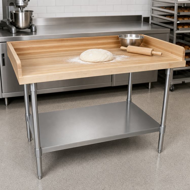 Product image #3 for BK Resources 48" x 30" Hard Maple Bakers Table with Stainless Steel Undershelf
