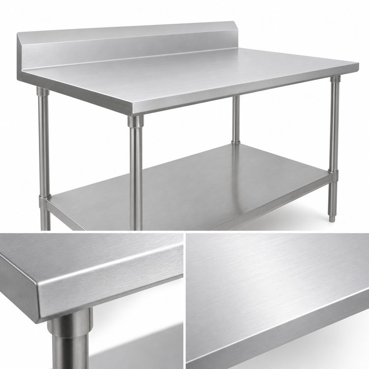 Product image #3 for John Boos Stallion 72"W x 36"D 16-Gauge Stainless Steel Work Table with 5" Backsplash and Undershelf