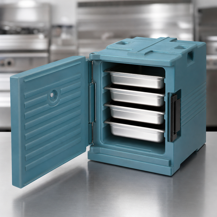 Product image #4 for Cambro Ultra Pan Carrier Front-Loading Insulated Food Pan Carrier, 4 Full-Size Pan Capacity, Slate Blue