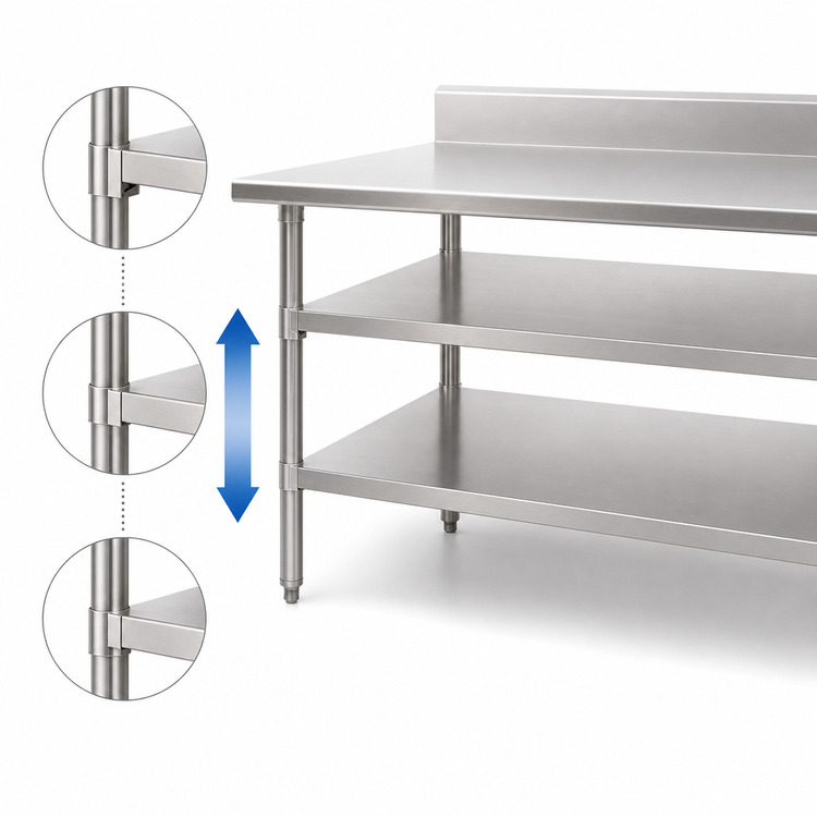 Product image #3 for Adjustable 18-Gauge 430 Stainless Steel Work Table Undershelf, 144-Inch x 24-Inch, for Uni-Lok Hat Channel Frames