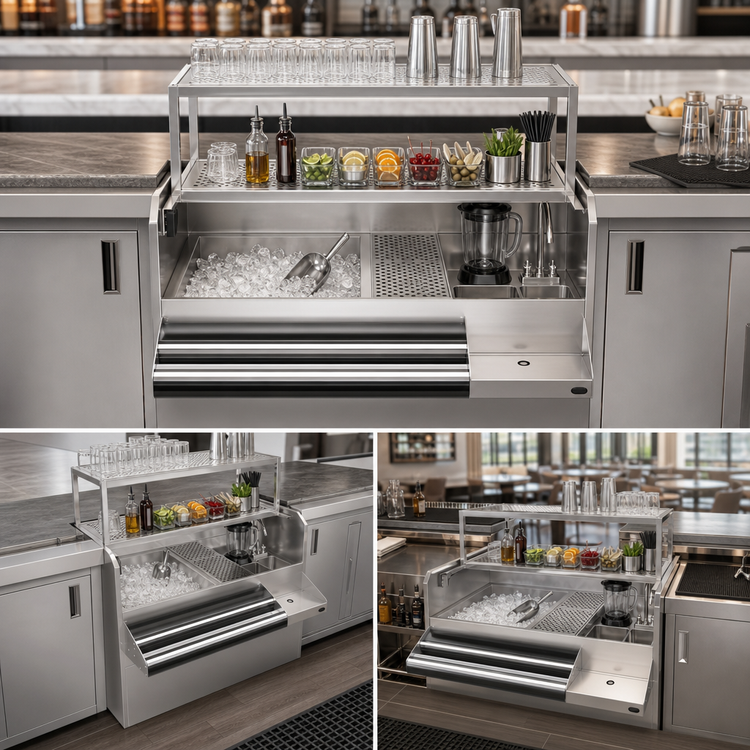 Product image #4 for Krowne Royal Series 54-Inch Pass-Thru Underbar Ice Bin/Cocktail Station with Left-Side Ice Bin and 10-Circuit Cold Plate