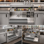 Thumbnail image #4 for Krowne Royal Series KRPT-54ALP-10 54-Inch Pass-Thru Underbar Ice Bin/Cocktail Station with 10-Circuit Cold Plate, Double Speedrail, Two Dump Sinks