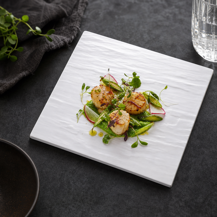 Product image #3 for 14-1/2 Inch Square Faux Slate Melamine Serving Platter, White