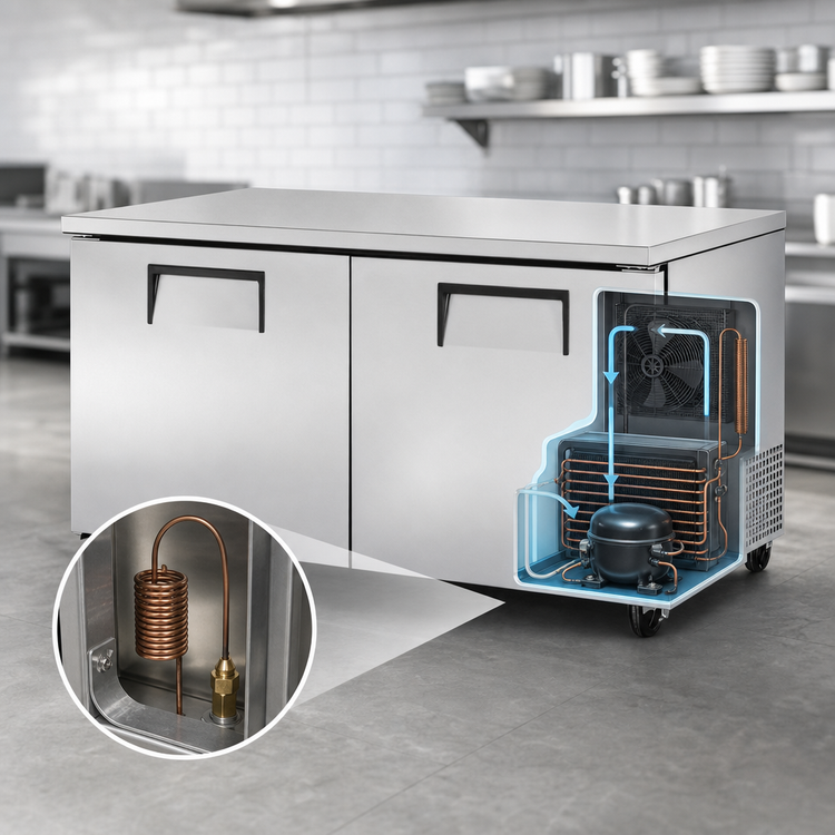 Product image #3 for True 2-Section Undercounter Refrigerator with Solid Doors, 60 3/8" Wide, Stainless Steel, 115V