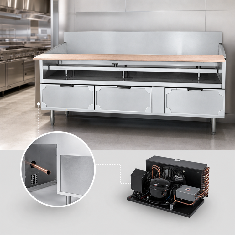 Product image #3 for La Rosa Refrigeration 66-Inch Remote Refrigerated Equipment Stand Base with 4 Drawers, Stainless Steel