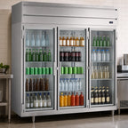 Thumbnail image #3 for Beverage Air P Series PR3HC-1BG Three-Section Glass Door Reach-In Refrigerator, 68.34 Cu. Ft., Top-Mounted Self-Contained