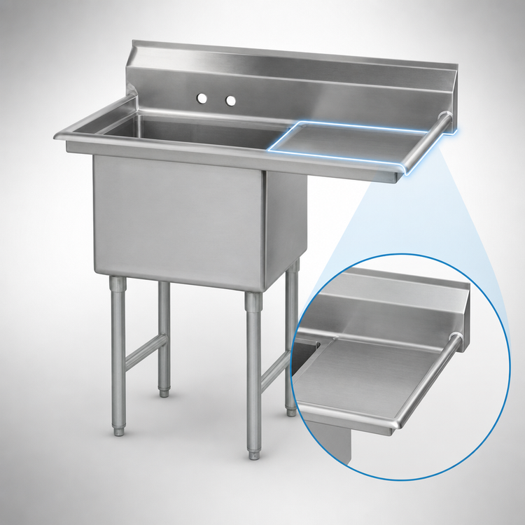 Product image #3 for Advance Tabco Special Value Series 1-Compartment Fabricated Sink with Right Drainboard, 18" x 18" x 14" Bowl