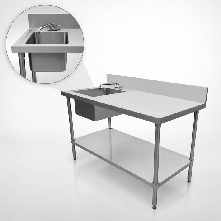 Product image #3 for Stainless Steel Sink Table With Left Prep Sink, 72 x 24 Inches