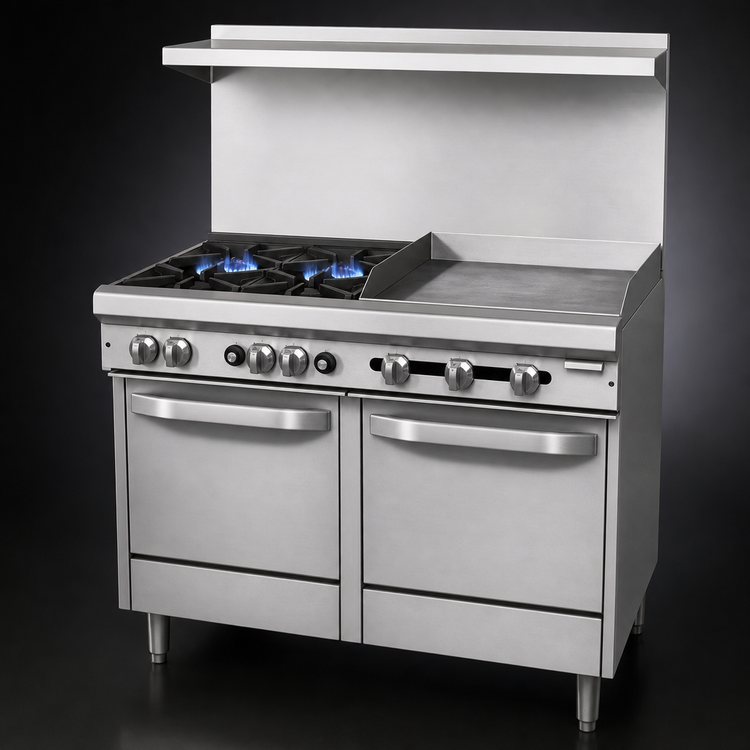 Product image #3 for Southbend S-Series 48-Inch Gas Restaurant Range with 2 Open Burners, 36-Inch Griddle, and 2 Space-Saver Ovens