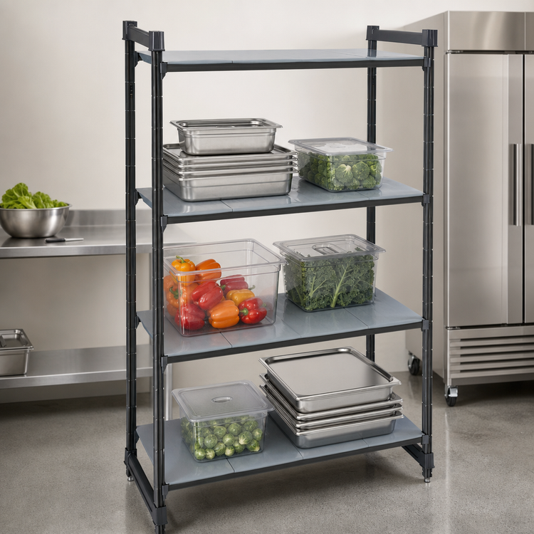 Product image #3 for Cambro Camshelving Basics Plus Solid Stationary Starter Shelving Unit, 18 x 60 x 72 Inches, 4-Shelf, Brushed Graphite