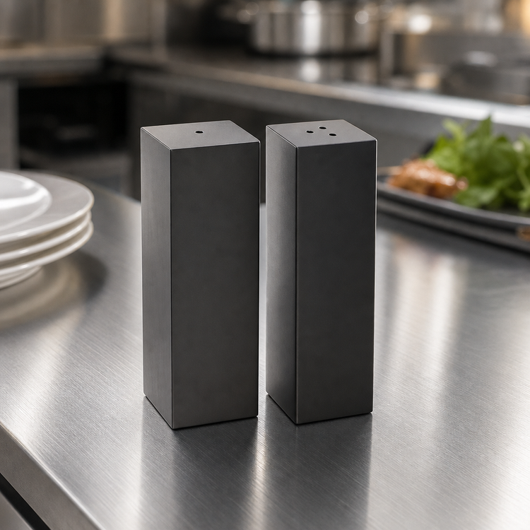 Product image #3 for American Metalcraft 3 oz. Stainless Steel Salt and Pepper Shaker Set with Satin Black Finish