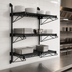 Thumbnail image #3 for Quantum Wall-Mounted Cantilever Wire Shelving Starter Unit with 54-Inch Posts, Black Epoxy Antimicrobial Finish