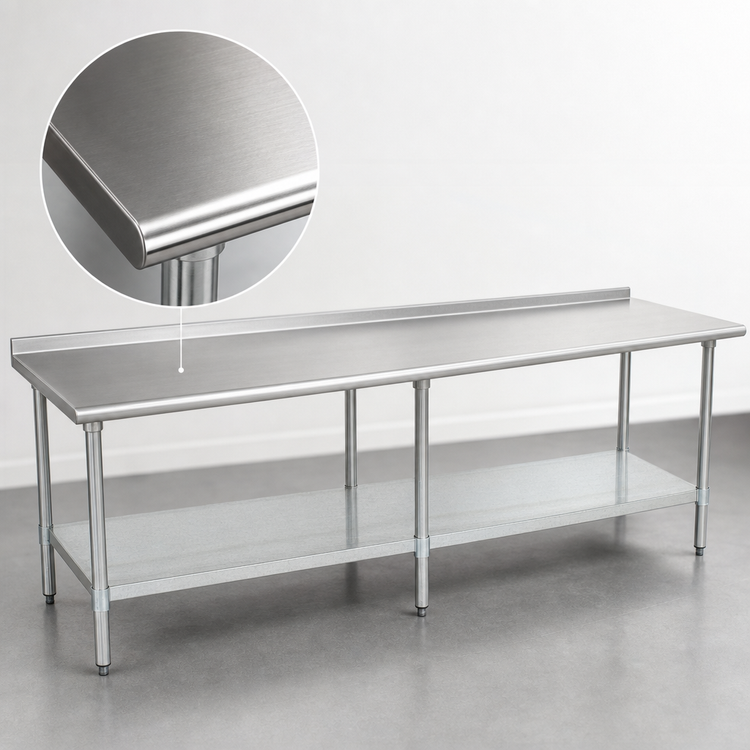 Product image #3 for Eagle Group Budget Series 108-Inch x 36-Inch 430 Stainless Steel Work Table with Rear Up-Turn and Undershelf