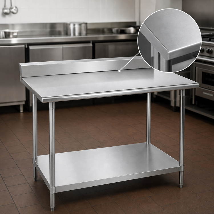 Product image #3 for Advance Tabco SKG-307 84-Inch x 30-Inch 16-Gauge 430 Stainless Steel Work Table with 5-Inch Backsplash and Adjustable Undershelf