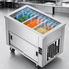Thumbnail image #3 for Dinex DineXpress DXP6BCM 6-Pan Full-Size Mechanically Cooled Mobile Cold Food Serving Counter with Enclosed Cabinet Base