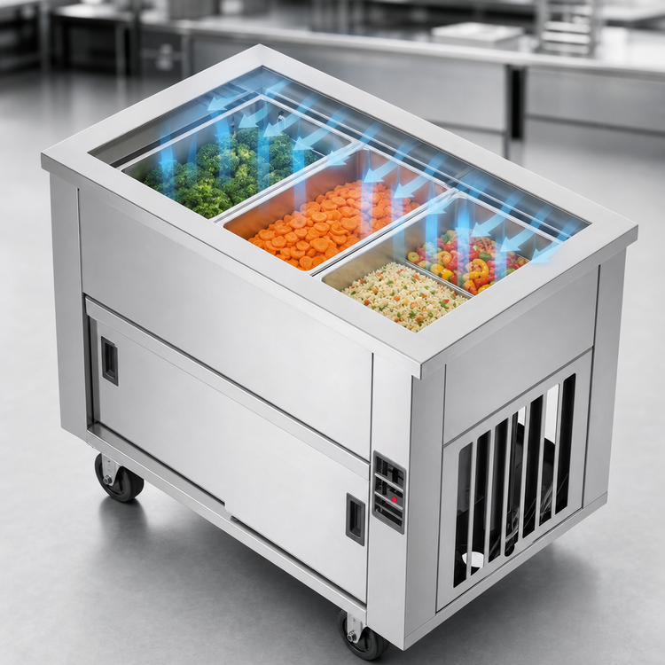 Product image #3 for DineXpress DXP6BCM 6-Pan Full-Size Mechanically Cooled Serving Counter with Sliding Doors