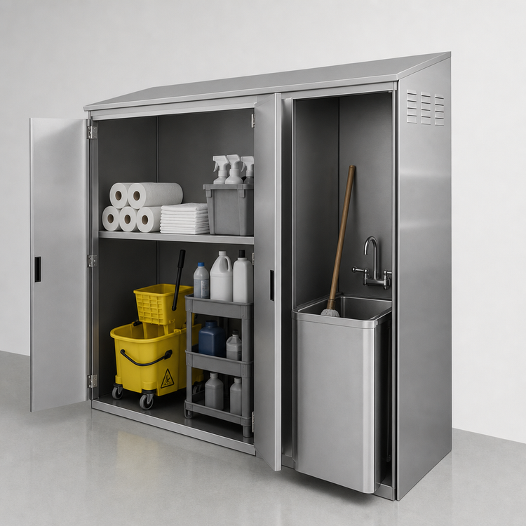 Product image #4 for Double Width Stainless Steel Mop Sink Cabinet with Right-Side Sink, 84-Inch High