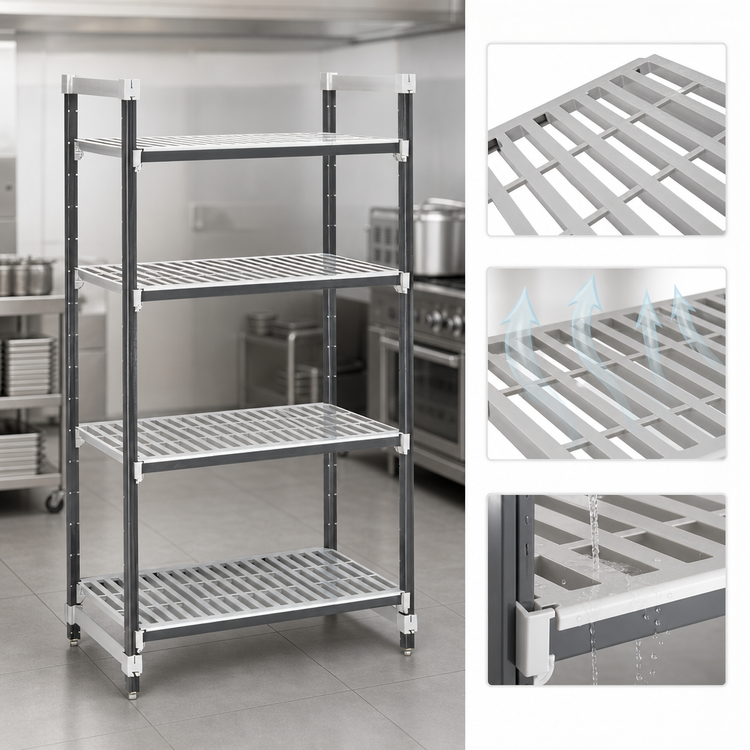 Product image #3 for Cambro Camshelving Elements XTRA 4-Tier Stationary Starter Polymer Shelving Unit, 24 x 72 x 64 Inches, Vented, Speckled Gray