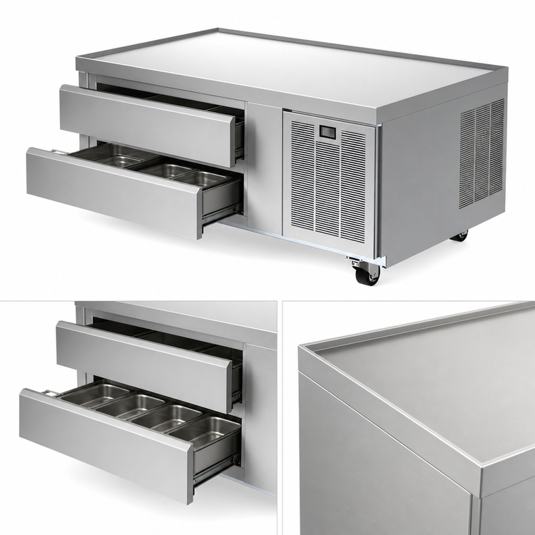 Product image #3 for Delfield Low-Profile Refrigerated Equipment Stand, 52-1/4 Inch W, 2 Drawers, Side-Mounted Self-Contained Refrigeration