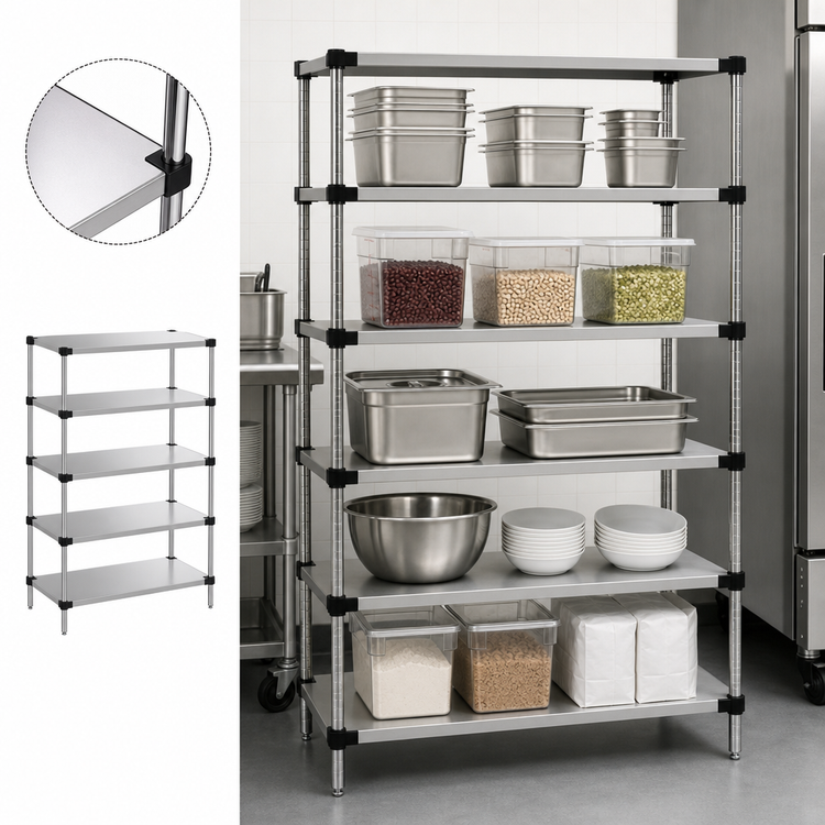 Product image #3 for Quantum 5-Shelf Stationary Solid Stainless Steel Shelving Starter Kit, 60W x 14D x 54H