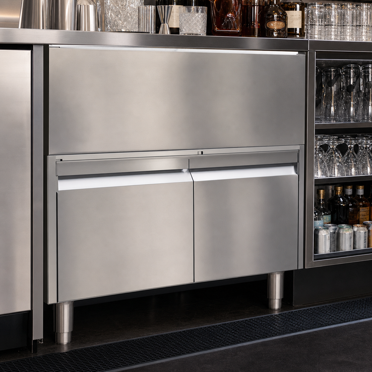 Product image #3 for Glastender ACB-26 Underbar Add-On Cabinet Base with 2 Hinged Doors, Stainless Steel, 26W x 24D x 16H
