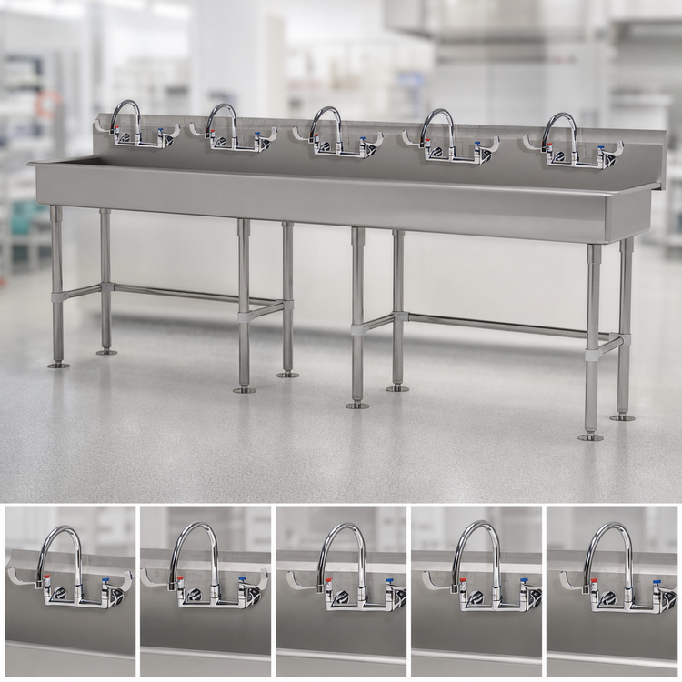 Product image #3 for Advance Tabco 100-Inch Freestanding ADA-Compliant 5-Station Multiwash Hand Sink with 5 Faucets