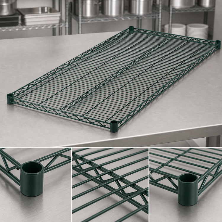 Product image #4 for Winco 72" x 21" Green Epoxy-Coated Wire Shelf with Sleeve Clips