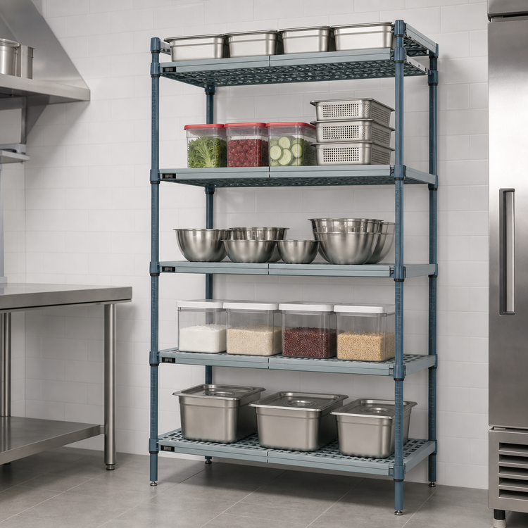 Product image #3 for Quantum 5-Tier Stationary Wire Shelving Unit with Plastic Mats, 42 x 14 x 63 Inches