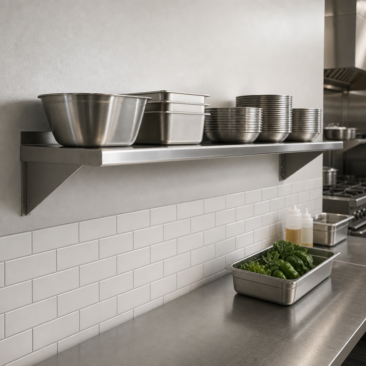 Product image #3 for Sapphire Manufacturing 108 Inch Wall-Mounted 400 Series Stainless Steel Shelf, 18 Inch Deep, with 3 Removable Brackets