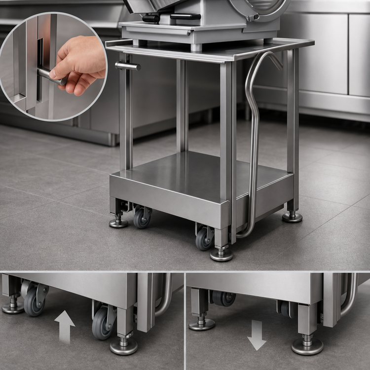 Product image #3 for Bizerba Stainless Steel Slicer Equipment Stand with Retractable Casters