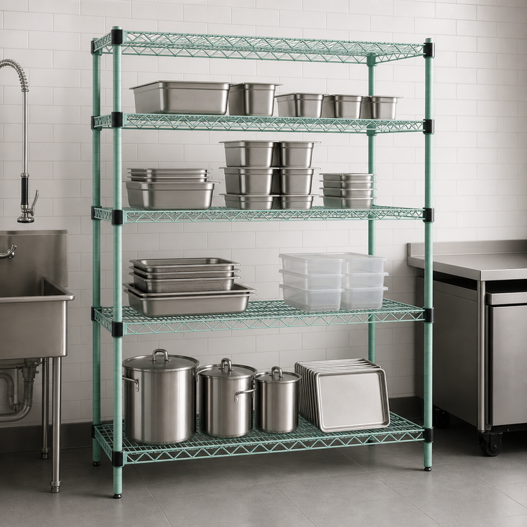 Product image #3 for EagleGard Quad-Adjust 4-Tier Stationary Wire Shelving Starter Unit, 36-Inch W x 18-Inch D x 74-Inch H, Hybrid Epoxy Finish