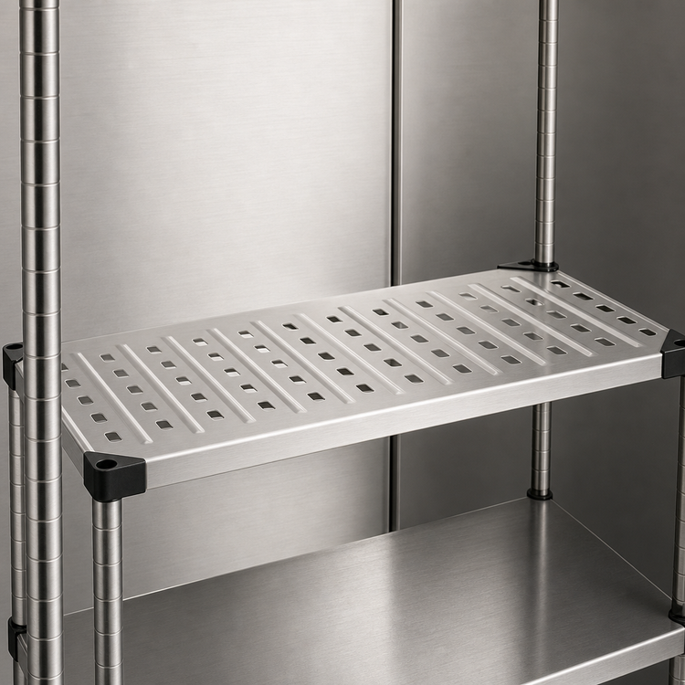 Product image #3 for Metro Super Erecta 42 Inch W x 14 Inch D Louvered Embossed Stainless Steel Shelf with Ship's Edge