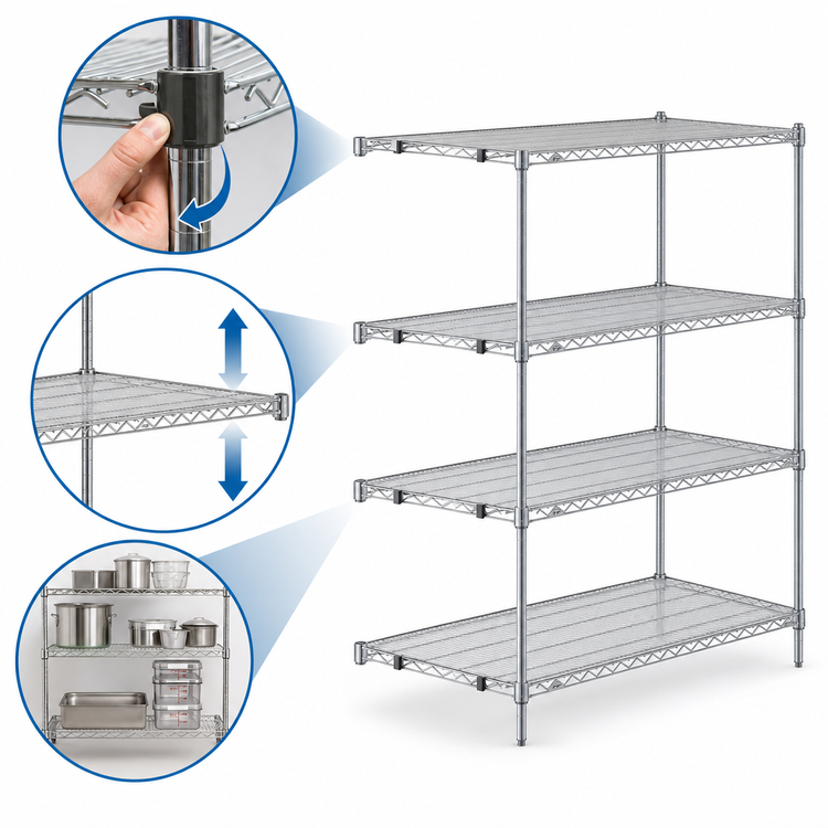 Product image #3 for Metro Super Erecta Super Adjustable 72"W x 24"D x 63"H Chrome-Plated Add-On Wire Shelving Unit, 4 Shelves