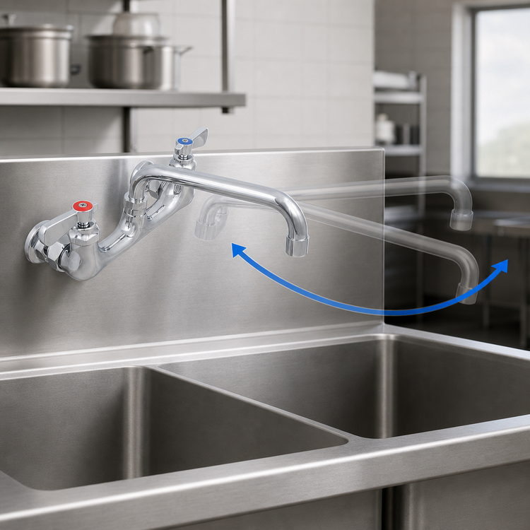 Product image #3 for John Boos Low-Lead Heavy Duty Backsplash-Mount Faucet with 14-Inch Swing Spout, 8-Inch Centers