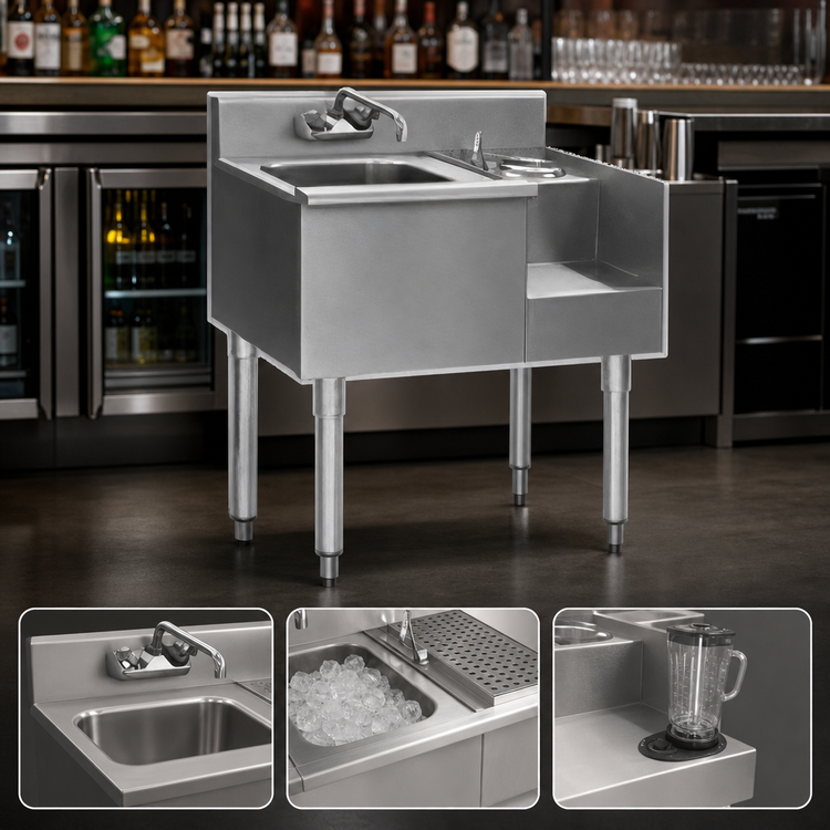 Product image #3 for Eagle 1800 Series Underbar Drainboard / Ice Bin / Blender Unit, 62 Inch W x 20 Inch D