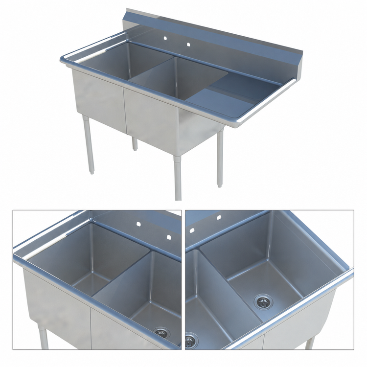 Product image #3 for Sapphire Manufacturing 2-Compartment Freestanding Sink with Right-Hand Drainboard, 74.5-Inch Wide