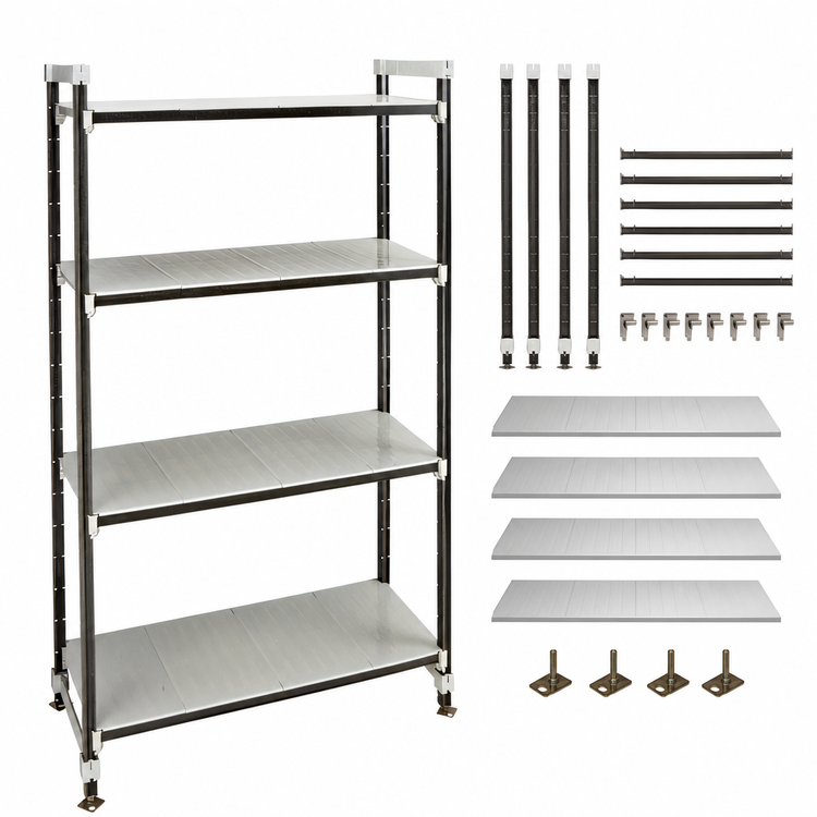 Product image #3 for Cambro Camshelving Elements XTRA High Density Top Rail Stationary Starter Unit, 21-Inch Deep x 42-Inch Wide x 81-Inch High, 4-Shelf Solid, Speckled Gray
