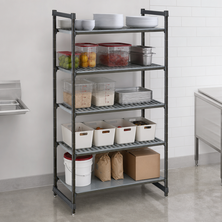 Product image #3 for Cambro Camshelving Basics Plus 5-Tier Stationary Starter Unit, 48" x 18" x 84", Brushed Graphite