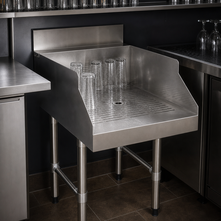 Product image #3 for Advance Tabco Underbar Basics Recessed Stainless Steel Drainboard for Glass Storage, 15 x 26 x 33 Inches