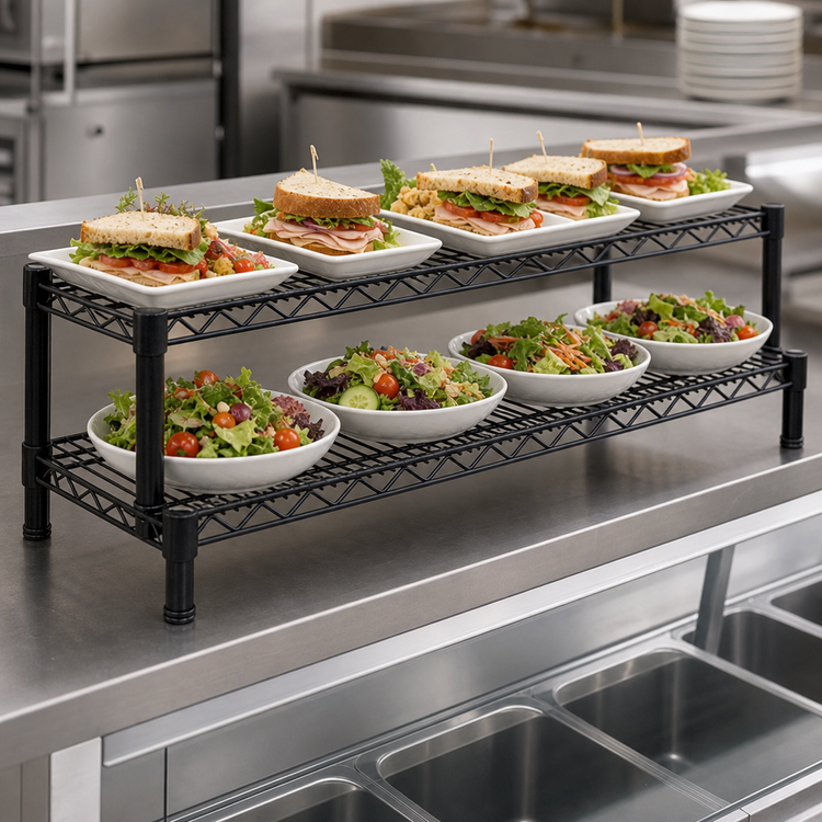Product image #3 for Eagle Group QuadTruss 2-Tier Front Case Merchandise Cantilevered Wire Shelving Unit, 48W x 14D x 14H, Red Epoxy