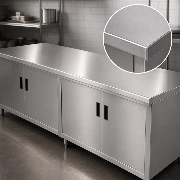 Product image #3 for Advance Tabco HB-SS-3010M Enclosed Work Table with Cabinet Base, Mid-Shelf, and Hinged Doors