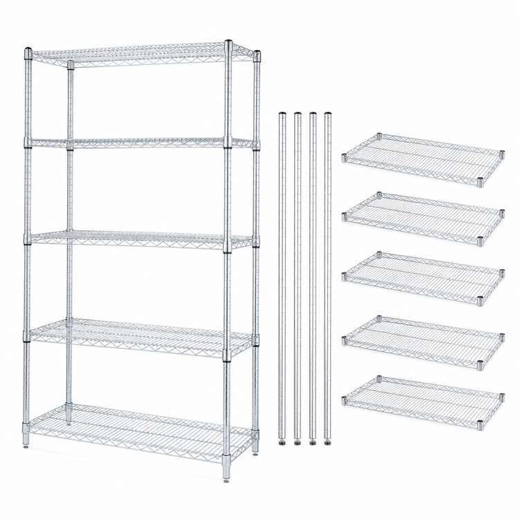 Product image #3 for Quantum 48 in. W x 30 in. D x 63 in. H 5-Shelf 304 Stainless Steel Stationary Wire Shelving Starter Kit