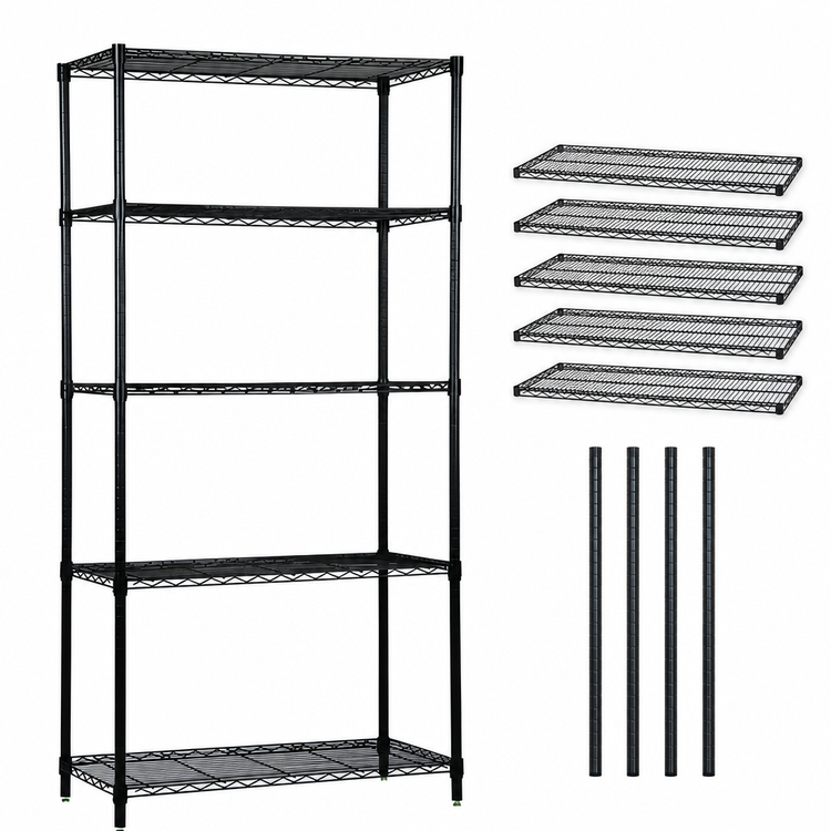 Product image #3 for Quantum Stationary Wire Shelving Starter Kit, 72 Inches W x 12 Inches D x 86 Inches H, Black Epoxy Antimicrobial Finish