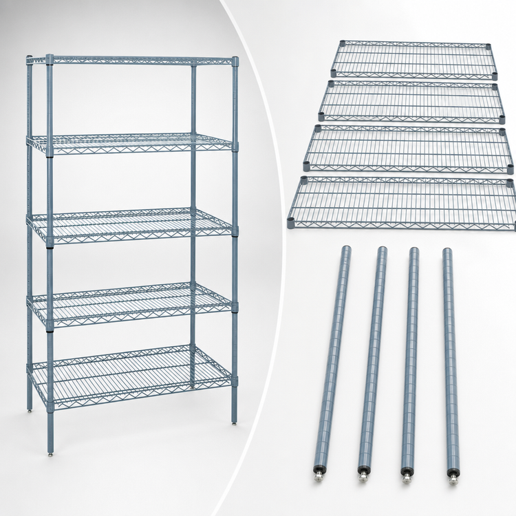 Product image #3 for Quantum Wire Shelving Starter Kit, 24 x 21 x 74 Inches, 5 Shelves, Gray Epoxy Antimicrobial Finish