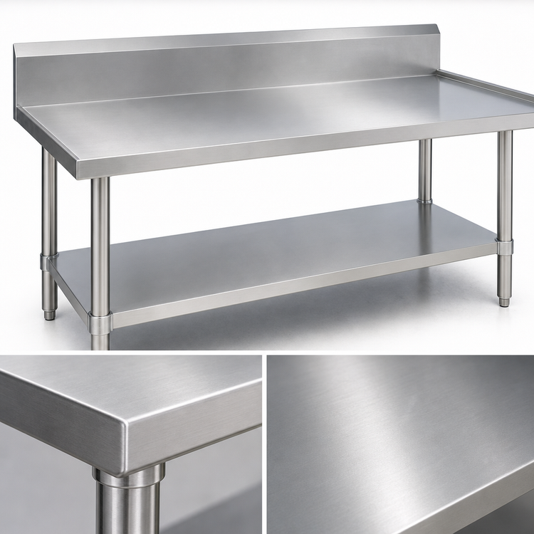 Product image #3 for Duke 120-Inch x 36-Inch Stainless Steel Work Table with 10-Inch Riser, Marine Edge, and Undershelf