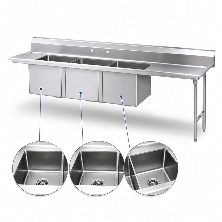 Product image #3 for Advance Tabco 95-Inch Right-Hand 3-Compartment Sink Dishtable with 18 x 24 x 14 In. Bowls