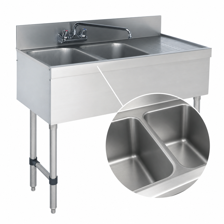 Product image #3 for Advance Tabco Special Value Series 2-Compartment Bar Sink Unit with Right Drainboard and Splash-Mount Faucet, 36 Inch Stainless Steel