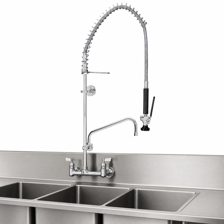 Product image #3 for Stainless Steel 8-Inch Backsplash Mount Pre-Rinse Add-On Faucet with 14-Inch Swing Spout